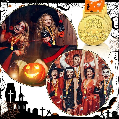 12 Pcs Halloween Best Costume Prizes, Pumpkin Medals Golden Costume Medals for Kids Adults Halloween Metal Award Medals with Ribbon Costume Contest Trophy Awards, Halloween Awards Prizes in Saudi Arabia