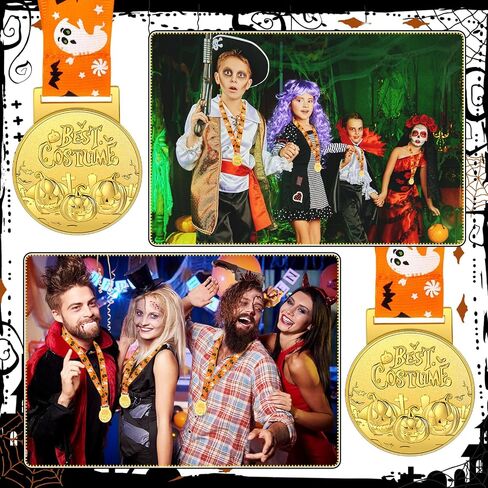 12 Pcs Halloween Best Costume Prizes, Pumpkin Medals Golden Costume Medals for Kids Adults Halloween Metal Award Medals with Ribbon Costume Contest Trophy Awards, Halloween Awards Prizes in Saudi Arabia