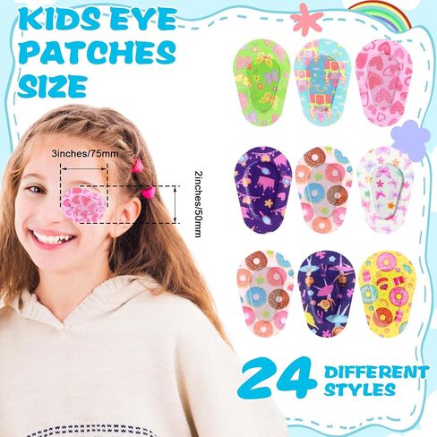 24 Pcs Adhesive Eye Patches Kid Colorful Light Blocking Breathable Eyepatch Sticker Disposable Blackout Cotton Eye Shield Easy Peeling Latex Free Eyecare Bandages 3 × 2 Inches 12 Styles in Saudi Arabia