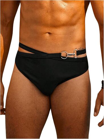WDIRARA Men's Ring Hollow Out Triangle Swim Briefs Bikini Athletic Bathing Suit Swimwear Trunks in Saudi Arabia