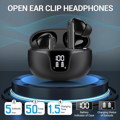 Wireless Earbuds Open Ear Bluetooth Headphones with Ear Hooks Running Headphones Wireless with Microphone Power Display 40 Hours Playtime Call Noise Reduction Bone Conduction Sports Earbuds in Saudi Arabia