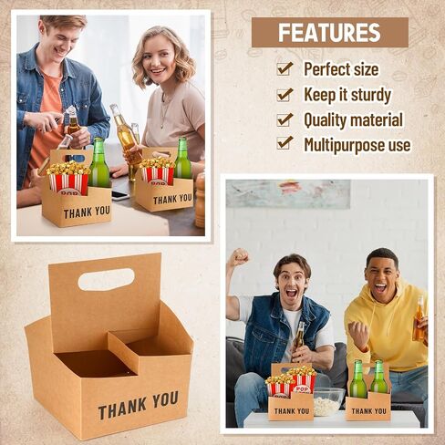 Kosiz 30 Pcs 4 Cup Kraft Drink Carrier with Handles Hold up to 20 oz Disposable Kraft Paperboard Cup Holder Thank You Cup Carriers for Drinks Food Coffee Beverage Snack Delivery Service in Saudi Arabia