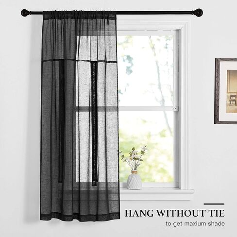 NICETOWN ستارة نافذة مطبخ صغيرة من الكتان شبه شفافة للحمام - ديكور المنزل ظل روماني قابل للتعديل ظل نافذة بالون للمقهى/المكتب، 42 بوصة عرض × 63 بوصة طول، أسود، قطعة واحدة in Kuwait