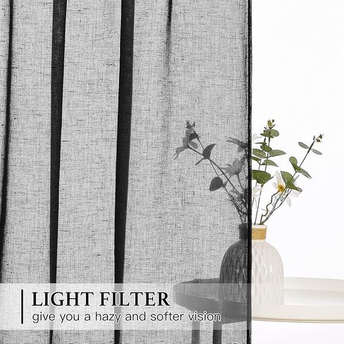 NICETOWN ستارة نافذة مطبخ صغيرة من الكتان شبه شفافة للحمام - ديكور المنزل ظل روماني قابل للتعديل ظل نافذة بالون للمقهى/المكتب، 42 بوصة عرض × 63 بوصة طول، أسود، قطعة واحدة in Kuwait