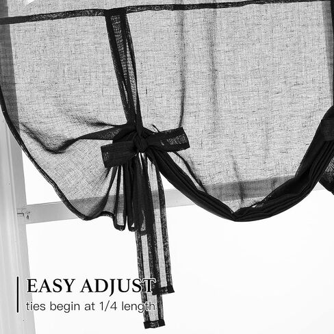 NICETOWN ستارة نافذة مطبخ صغيرة من الكتان شبه شفافة للحمام - ديكور المنزل ظل روماني قابل للتعديل ظل نافذة بالون للمقهى/المكتب، 42 بوصة عرض × 63 بوصة طول، أسود، قطعة واحدة in Kuwait