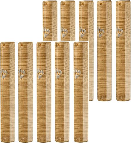 حامل حافظة MEZUZAH (شيدل) بلاستيك معدن مطلي خشب بني أبيض مخطط من الفلين المطاطي (# 12 يناسب لفافة مقاس 12 سم) in Kuwait