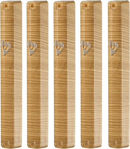 حامل حافظة MEZUZAH (شيدل) بلاستيك معدن مطلي خشب بني أبيض مخطط من الفلين المطاطي (# 12 يناسب لفافة مقاس 12 سم) in Kuwait