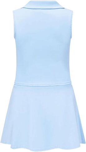 فستان تنس للجولف للفتيات بدون أكمام، قميص بولو بياقة على شكل حرف V، طقم تنورة رياضية مع جيوب in Kuwait