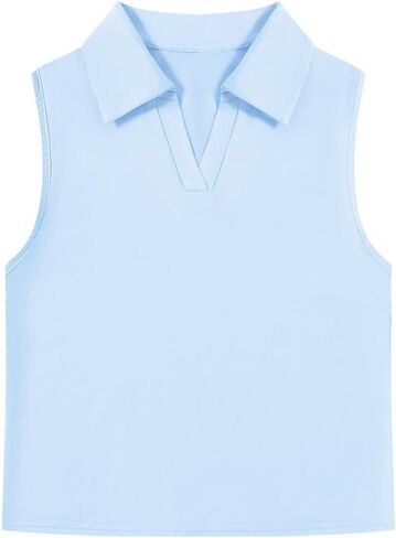 فستان تنس للجولف للفتيات بدون أكمام، قميص بولو بياقة على شكل حرف V، طقم تنورة رياضية مع جيوب in Kuwait