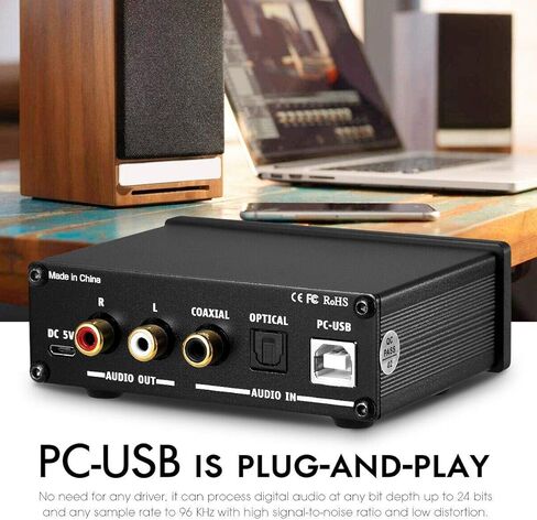 Nobsound Q3 Mini USB DAC رقمي إلى محول تناظري لفك تشفير الصوت، سماعة رأس مع مدخلات محورية/بصرية وتحكم في نغمة الجهير الثلاثية للكمبيوتر/مكبرات الصوت/سماعات الرأس in Kuwait