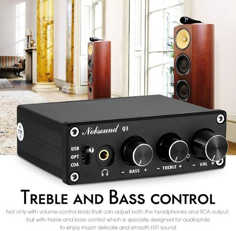 Nobsound Q3 Mini USB DAC رقمي إلى محول تناظري لفك تشفير الصوت، سماعة رأس مع مدخلات محورية/بصرية وتحكم في نغمة الجهير الثلاثية للكمبيوتر/مكبرات الصوت/سماعات الرأس in Kuwait