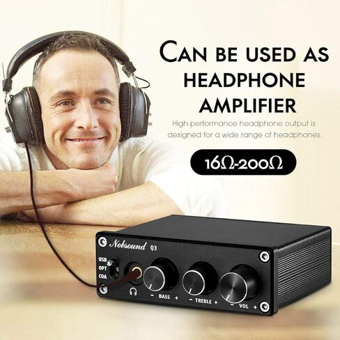 Nobsound Q3 Mini USB DAC رقمي إلى محول تناظري لفك تشفير الصوت، سماعة رأس مع مدخلات محورية/بصرية وتحكم في نغمة الجهير الثلاثية للكمبيوتر/مكبرات الصوت/سماعات الرأس in Kuwait