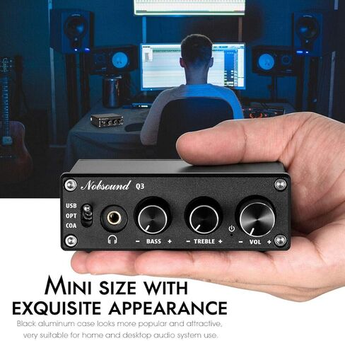 Nobsound Q3 Mini USB DAC رقمي إلى محول تناظري لفك تشفير الصوت، سماعة رأس مع مدخلات محورية/بصرية وتحكم في نغمة الجهير الثلاثية للكمبيوتر/مكبرات الصوت/سماعات الرأس in Kuwait