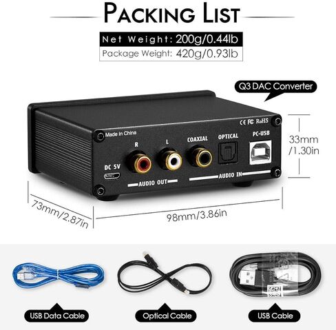 Nobsound Q3 Mini USB DAC رقمي إلى محول تناظري لفك تشفير الصوت، سماعة رأس مع مدخلات محورية/بصرية وتحكم في نغمة الجهير الثلاثية للكمبيوتر/مكبرات الصوت/سماعات الرأس in Kuwait