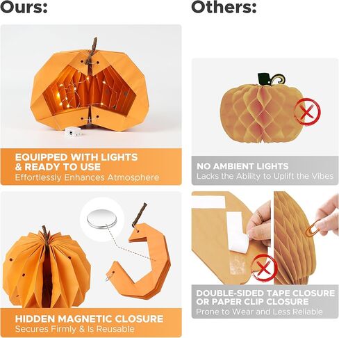 ديكور اليقطين الورقي المضاء بنور الشمس مع أضواء خرافية، مجموعة من 5، ديكورات خريفية للمزرعة للمنزل، ديكورات طاولة مركزية على شكل يقطين، ديكور طاولة عيد الشكر، مصباح ورقي صغير (البطاريات متضمنة) in Kuwait