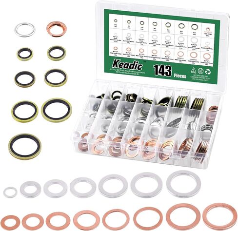 Keadic 80Pcs 14 Sizes Oil Drain Plug Gaskets Washer Assortment Set, Replace N0138157, 11026-01M02 Oil Crush Washers Seals Kit for Automotive in Saudi Arabia