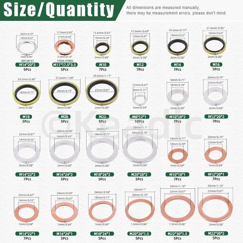 Keadic 80Pcs 14 Sizes Oil Drain Plug Gaskets Washer Assortment Set, Replace N0138157, 11026-01M02 Oil Crush Washers Seals Kit for Automotive in Saudi Arabia