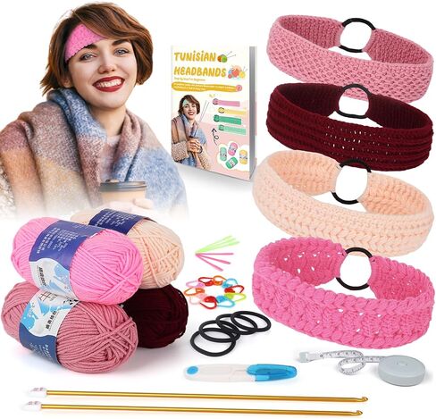 Coopay Tunisian Crochet Hooks for Crocheting Hairbands, Long Crochet Kit with Yarn Crochet Accessories Instructions, Crochet Kit Beginners for Adults/Teens Learn to Crochet Hairbands (Neutral Colors) in Saudi Arabia
