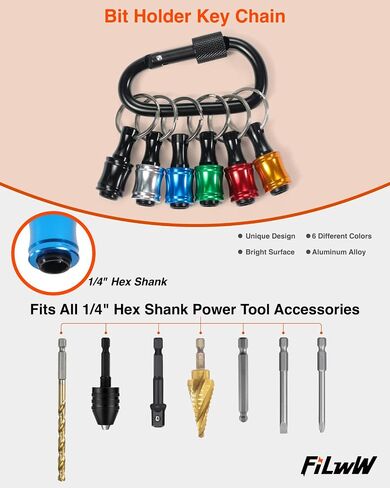 Bit Holder Keychain,6Pcs 1/4 Quick Release Driver Bit Catchers Tool Gifts for Men, Quick-Change Extension Bar Keychain Drill Screw Adapter Portable for Organizer Tool Pouch,Tool Bag in Saudi Arabia
