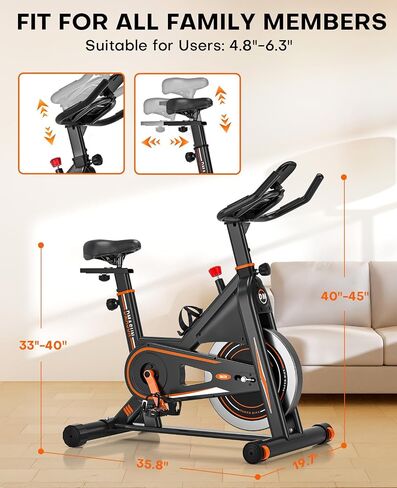 Exercise Bike, DMASUN Silent Magnetic Resistance Stationary Bike for Home with 330 LB Capacity, Workout Bike with Comfortable Seat Cushion, Digital Display with Pulse in Saudi Arabia