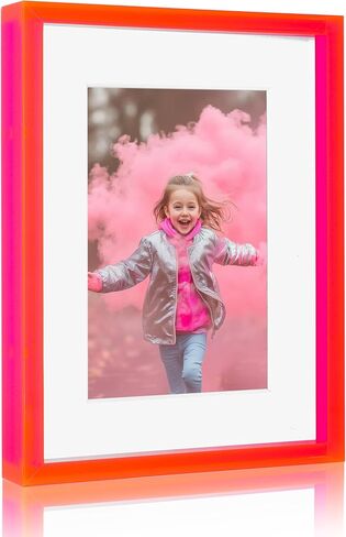 Red 4x6 Acrylic Picture Frame With Mat Neon Modern Colorful Tabletop & Wall Mount, Burgundy Red in Saudi Arabia