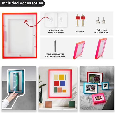 Red 4x6 Acrylic Picture Frame With Mat Neon Modern Colorful Tabletop & Wall Mount, Burgundy Red in Saudi Arabia