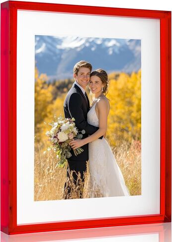 إطار صورة أكريليك أحمر مقاس 4 × 6 مع سطح طاولة ملون حديث بلون نيون وحامل للتثبيت على الحائط، باللون الأحمر العنابي in Kuwait