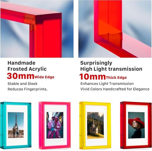 إطار صورة أكريليك أحمر مقاس 4 × 6 مع سطح طاولة ملون حديث بلون نيون وحامل للتثبيت على الحائط، باللون الأحمر العنابي in Kuwait