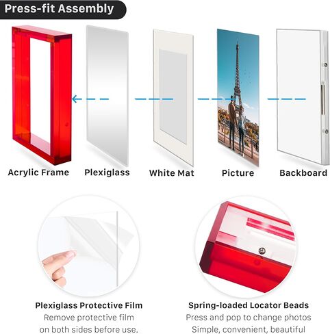 إطار صورة أكريليك أحمر مقاس 4 × 6 مع سطح طاولة ملون حديث بلون نيون وحامل للتثبيت على الحائط، باللون الأحمر العنابي in Kuwait
