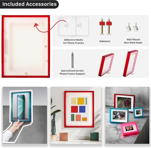 إطار صورة أكريليك أحمر مقاس 4 × 6 مع سطح طاولة ملون حديث بلون نيون وحامل للتثبيت على الحائط، باللون الأحمر العنابي in Kuwait