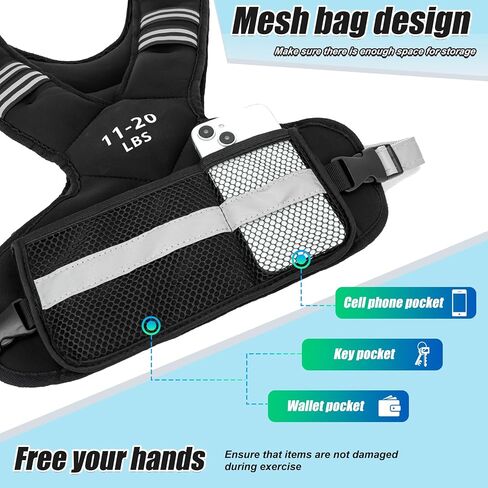 Weighted Vest for Women and Men, 4-10lb/11-20lb/20-32lb Adjustable Weighted Vest with Reflective Strip, Body Weight Vest for Walking, Running, Fitness, Strength Training (Black, 11-20 lbs) in Saudi Arabia