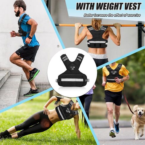 Weighted Vest for Women and Men, 4-10lb/11-20lb/20-32lb Adjustable Weighted Vest with Reflective Strip, Body Weight Vest for Walking, Running, Fitness, Strength Training (Black, 11-20 lbs) in Saudi Arabia