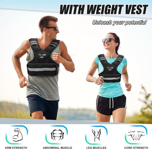 Weighted Vest for Women and Men, 4-10lb/11-20lb/20-32lb Adjustable Weighted Vest with Reflective Strip, Body Weight Vest for Walking, Running, Fitness, Strength Training (Black, 11-20 lbs) in Saudi Arabia