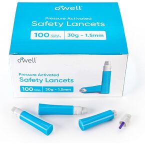 مشارط أمان يمكن التخلص منها لاختبار مرض السكري - 23 جم × 2.2 مم، إبر معقمة محملة مسبقًا - مشارط كيتو ومشارط مرضى السكري مع غطاء ملتوي لسهولة اختبار الدم في أي مكان بواسطة OWELL، 100 قيراط. in Kuwait