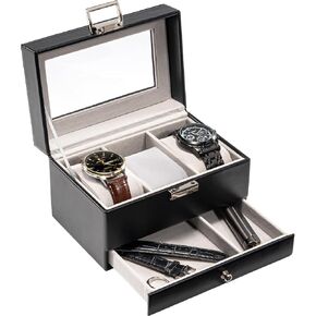 ProCase Watch Box Organizer for Men, 6 Slot Watch Display Case with Drawer, Father's Day Gift Mens Watch Holder Watch Case for Men, 6 Watch Box 2-layer Jewelry and Watch Storage Case -Midnight Green
