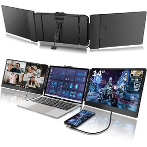 شاشة P2 ثلاثية محمولة لموسع شاشة الكمبيوتر المحمول 12 بوصة موسع شاشات مزدوجة FHD 1080P IPS عرض نوع C/HDMI/USB-A/مكبرات صوت للكمبيوتر المحمول 13-16 بوصة Windows Mac Phone