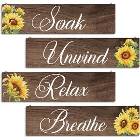 Bathroom Decor, 4 Pieces Hanging Wall Plaques, Vintage Bathroom Wood Signs, Country Style Bathroom Decor, Farmhouse Decor, Decorative Wooden Wall Sign, Home Decor for Washing Room Bathroom