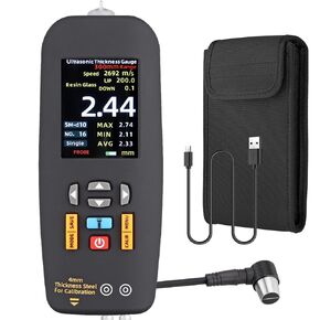 Ultrasonic Thickness Gauge for Steel,Metals,Plastic,Glass - Range 0.039 to 8.85 inch,2.8" Colour LCD Display,Auto Calibration 5MHz Frequency ultrasonic Probe