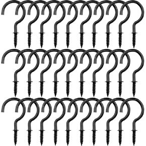 30 Pcs Screw-in Hook Metal Screw Hook Cup Hook Screw Hook for Indoor Outdoor Wall Hanging Plant Christmas Light Ceiling Hook(Black 1 inch)