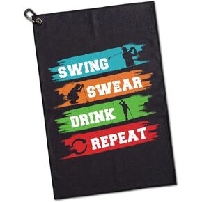 Swing Swear Repeat Printed Microfiber Golf Towel, Funny Golf Towel Gifts and Golf Accessories for Men Women Dad Mom Grandpa, Fathers Day Birthday Gift for Golf Lover Golfer Golf Fan