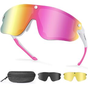 Odoland Polarized Cycling Sunglasses with 3 Magnetic Lenses for Men Women, UV400 Sports Goggles for MTB Running Fishing