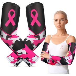 Breast Cancer Awareness Arm Sleeves Pink Ribbon Sports Compression Arm Sleeves UV Protection Baseball Arm Cover