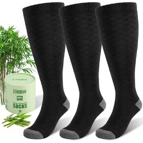 Plus Size Compression Socks for Women Wide Calf (3 Pairs) 15-20mmHg Bamboo Viscose Knee High Sock Support for Nurses Pregnancy Travel XXL（Black）