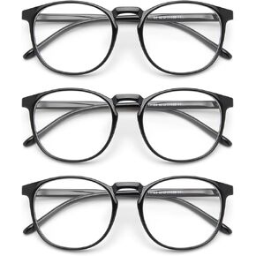 IBOANN Blue Light Blocking Glasses Women/Men, Round Fashion Retro Frame, Vintage Fake Eyeglasses with Clear Lens (3 pack, Light Black & Leopard & Tranparent Accessories)