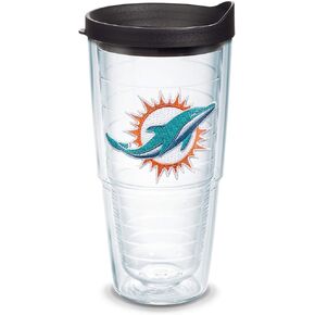 Tervis Made in USA Double Walled NFL Miami Dolphins Insulated Tumbler Cup Keeps Drinks Cold & Hot, 16oz - Black Lid, Primary Logo