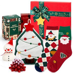 Christmas Gifts Sets for Women, Men, Adult, Socks Sets, Socks, Hand Towel, Christmas trees, Snowman Candles, Unique Christmas Gift Baskets for Friends, Colleague