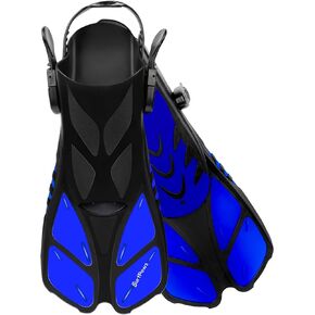 Adjustable Snorkel Fins - Open Heel Swim Flippers, Short Blade, Travel Size for Snorkeling, Diving, Swimming - Perfect for Adults, Men, Women