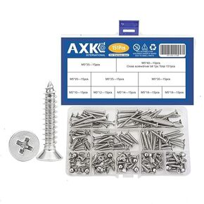 M4 M5 Flat Head Screws self-Tapping Screws Wood Screws Assortment Kit 304-Stainless Steel Phillips Flat/Countersunk Head Self-Tapping Drilling Screws, M4 Wood Screws Assortment Kit (M5 151PCS)