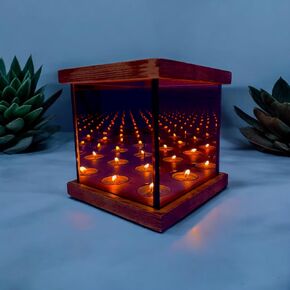 Infinity Mirror Tea Light Holder, Glass Hurricane Candle Holder, Wood Candle Night Lights, Infinity Cube Unique Tea Light Holder, Table Decor, Wedding Gift, Bedroom Night Light, Rustic Home Decor