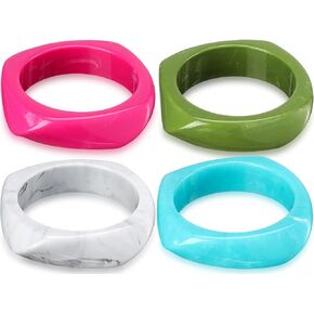 4 Pcs Colorful Square Acrylic Resin Bangle Bracelet Wide Geometric Irregular Wristbands Women Girl